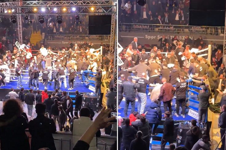 Trabzon'daki boks maçında büyük kavga! Ringe onlarca kişi girdi, yumruklar havda uçuştu