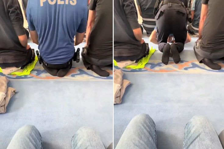 Vatandaş, önünde namaz kılan polisi kayda aldı: Düştüğü not bomba