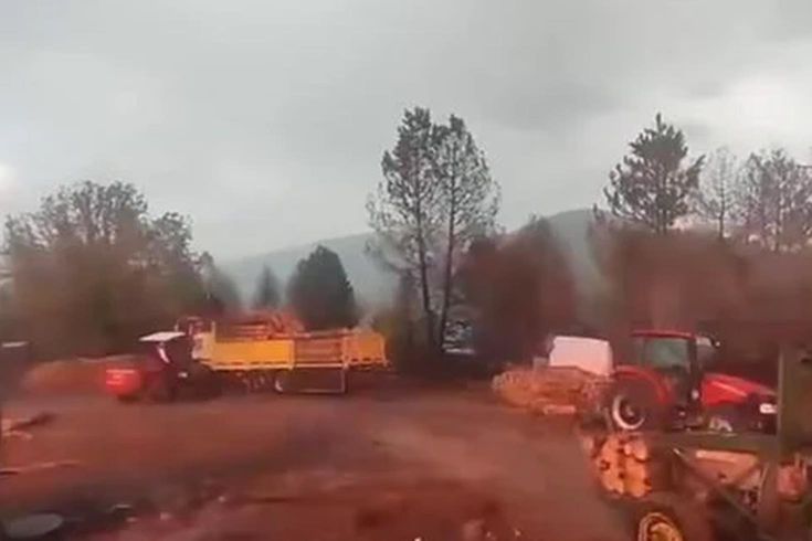 Orman işçilerinin yakınına yıldırım düştü; o anlar kamerada