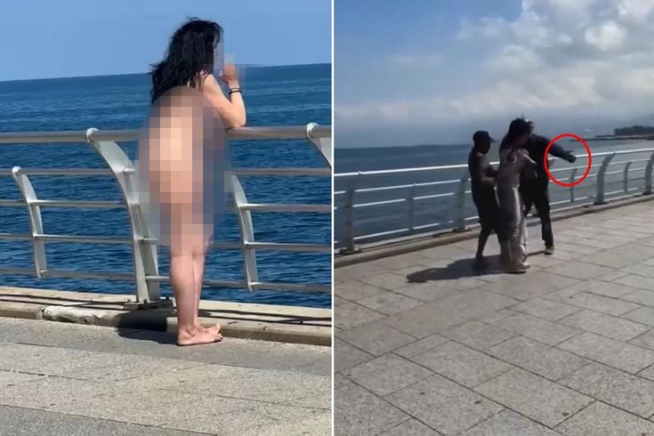 Sahilde çıplak dolaşan kadına saldırı! O anlar kamerada