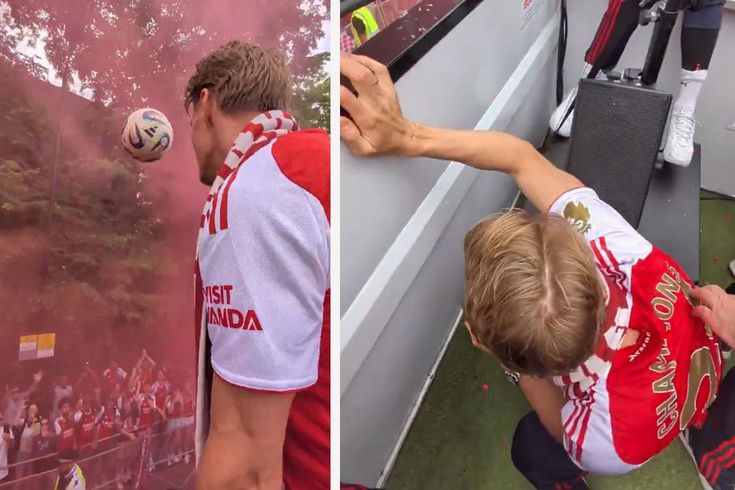 Odegaard'ın taraftarlara fırlattığı top hiç olmaması gereken kişiye isabet etti