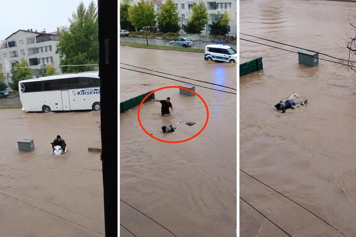 Kırşehir'de motosikletiyle sele kapılan yaşlı adamı vatandaşlar kurtardı