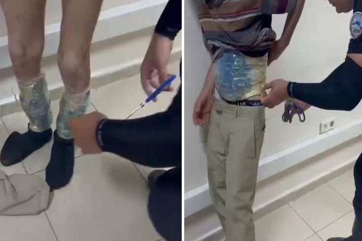 Uyuşturucuyu bantla beline ve bacaklarına saran zehir taciri hayrete düşürdü