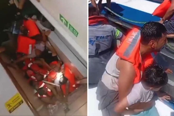 Girne'de alabora olan geminin yan yatma anı kamerada
