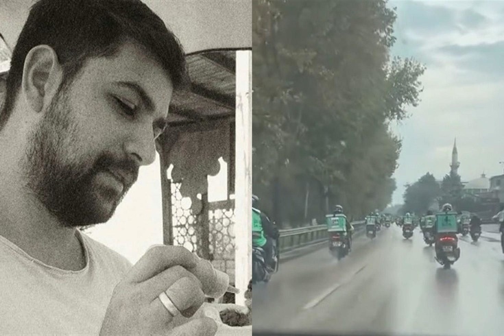 Bursa'da 56 günlük yaşam mücadelesini kaybeden motokurye Mehmet Açık'ın cenaze aracına meslektaşlarından eskort
