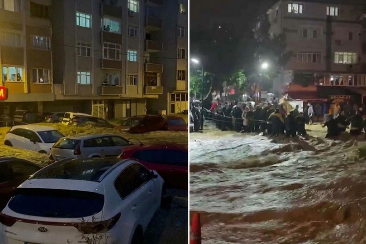 Sarıyer'de sağanak yağış sonrası dere taştı, mahsur kalanlar halatlarla kurtarıldı