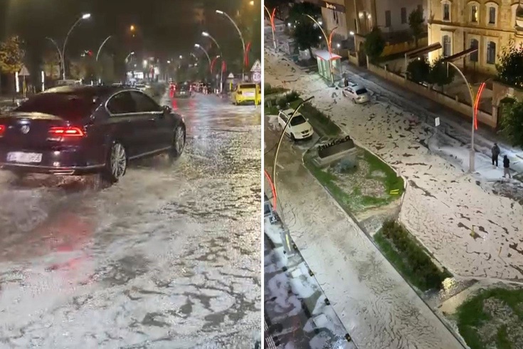 10 dakikalık dolu yağışı Bayburt'u beyaza bürüdü
