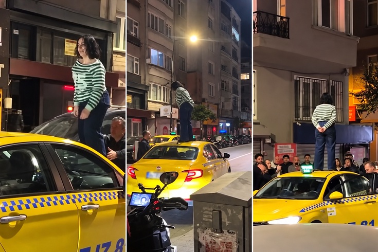 Şişli Kurtuluş’ta taksiciyle tartışan kadın aracın üstüne çıktı: O anlar kamerada