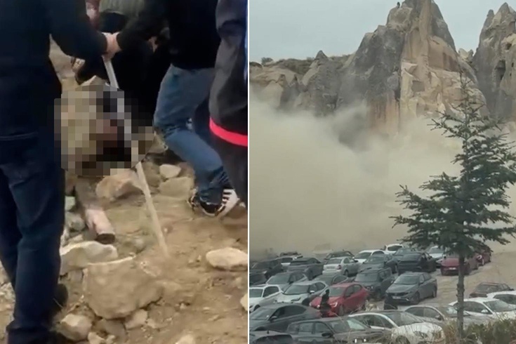 Kapadokya'da peribacası çöktü! İlk görüntüler korkunç