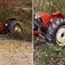 The tractor overturned, resulting in the death of one woman and three injuries.