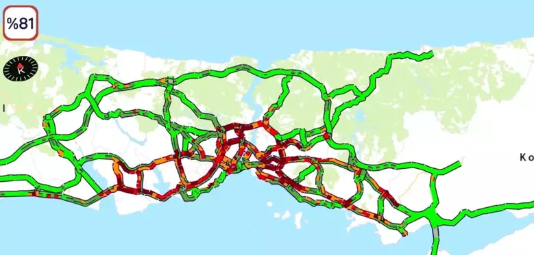 İstanbul'da trafik yoğunluğu yüzde 81'e ulaştı