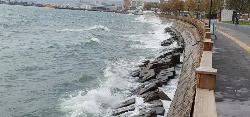 Marmara'da poyraz etkili oluyor: Çok sayıda gemi Tekirdağ kıyılarına demir attı