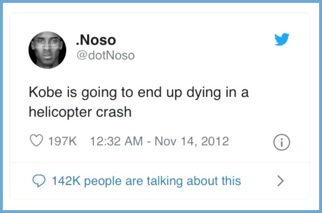 Kobe Bryant'ın helikopter kazasında öleceğini 8 yıl önce yazan Twitter kullanıcısının foyası ortaya çıktı!