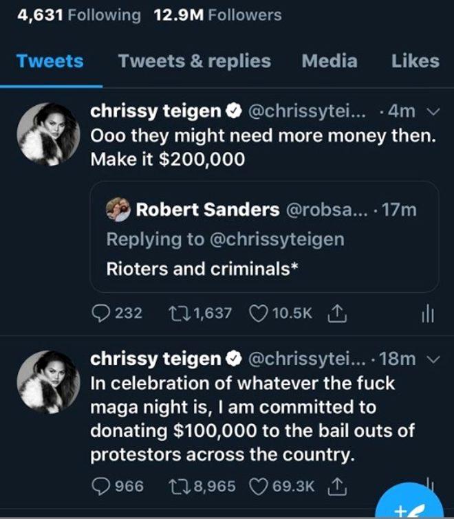 Trump karşıtı ünlü model Chrissy Teigen, tutuklanan protestocular için 200.000 dolar kefalet bağışladı