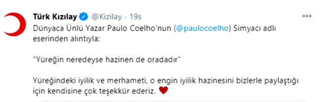 Dünyaca ünlü yazar Paulo Coelho Kuran'dan ayet paylaşarak İzmir'e bağış yapacağını duyurdu