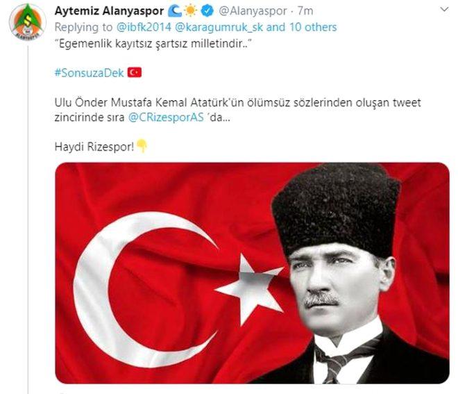 Atamızı böyle andılar! Süper Lig kulüpleri 'Sıra sende' diyerek tweet zinciri oluşturdu