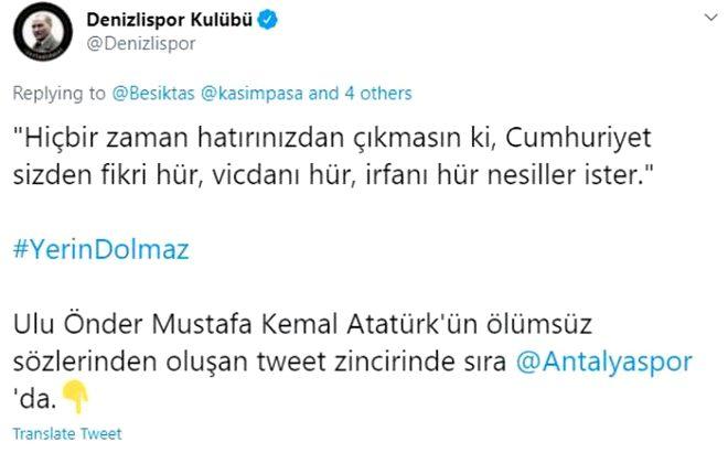 Atamızı böyle andılar! Süper Lig kulüpleri 'Sıra sende' diyerek tweet zinciri oluşturdu