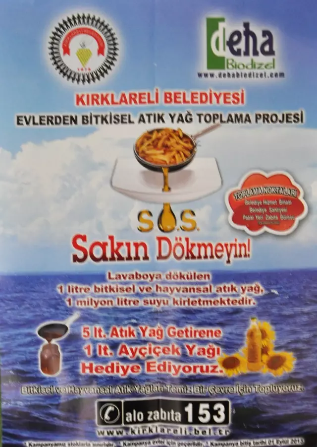 Kırklareli Belediyesi�nde 5 Litre Atık Yağa 1 Litre Kullanılabilir Yağ