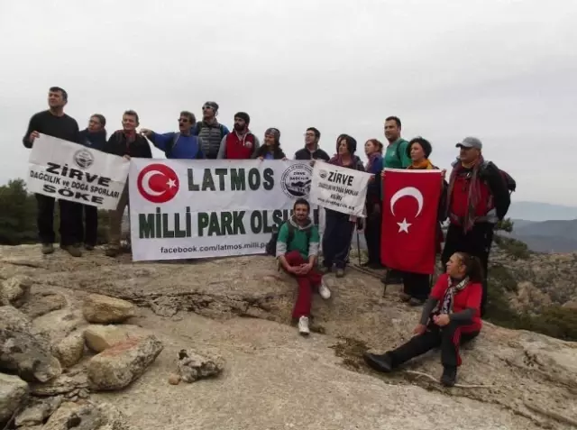Beşparmak Dağı'na Latmos Milli Park Olsun Pankartı
