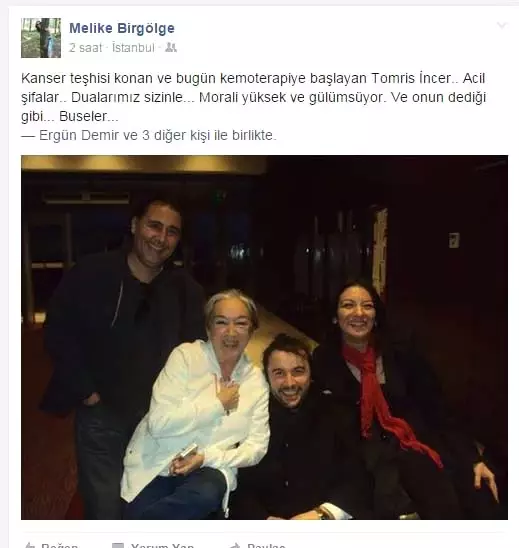 Kanser Teşhisi Konulan ve Tedavisine Başlanılan Oyuncu Tomris İncer Bir Mesaj Yayınladı