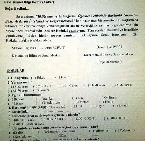 Kastamonu'da Okullarda 'Başkanlık Sistemi' Anketine Tepki