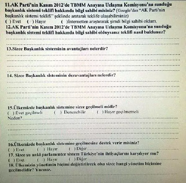 Kastamonu'da Okullarda 'Başkanlık Sistemi' Anketine Tepki
