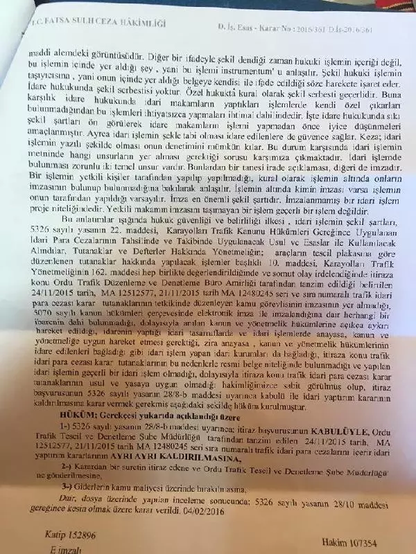 Mahkeme, Görevlinin İmzası Olmayan Trafik Cezasını İptal Etti