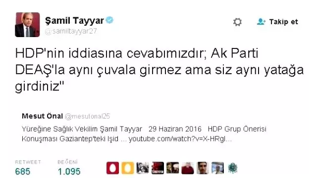 Şamil Tayyar'dan Hdp'ye 'Deaş' Cevabı Şamil Tayyar'dan Hdp'ye 'Deaş' Cevabı