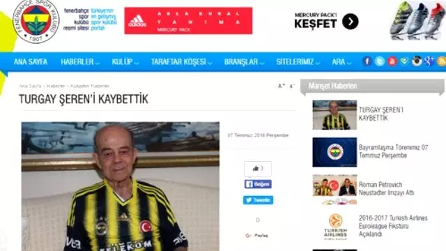 Fenerbahce Den Turgay Seren Icin Bassagligi Mesaji Berlin