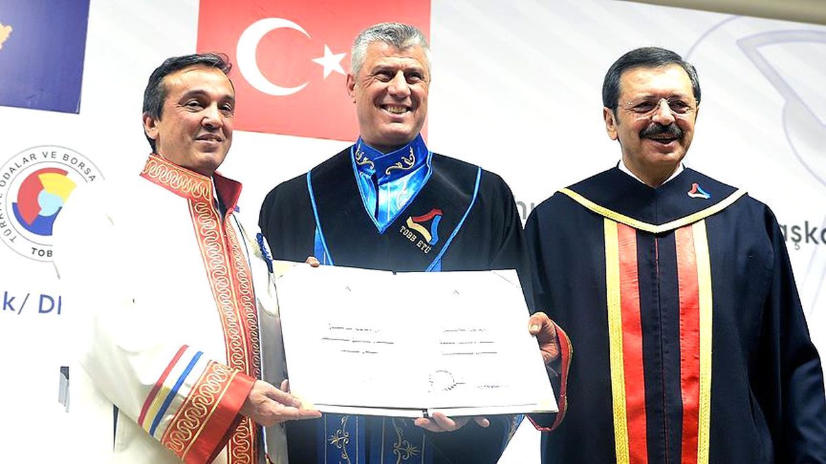 Kosova Cumhurbaşkanı Taçi'ye TOBB Etü'den Fahri Doktora