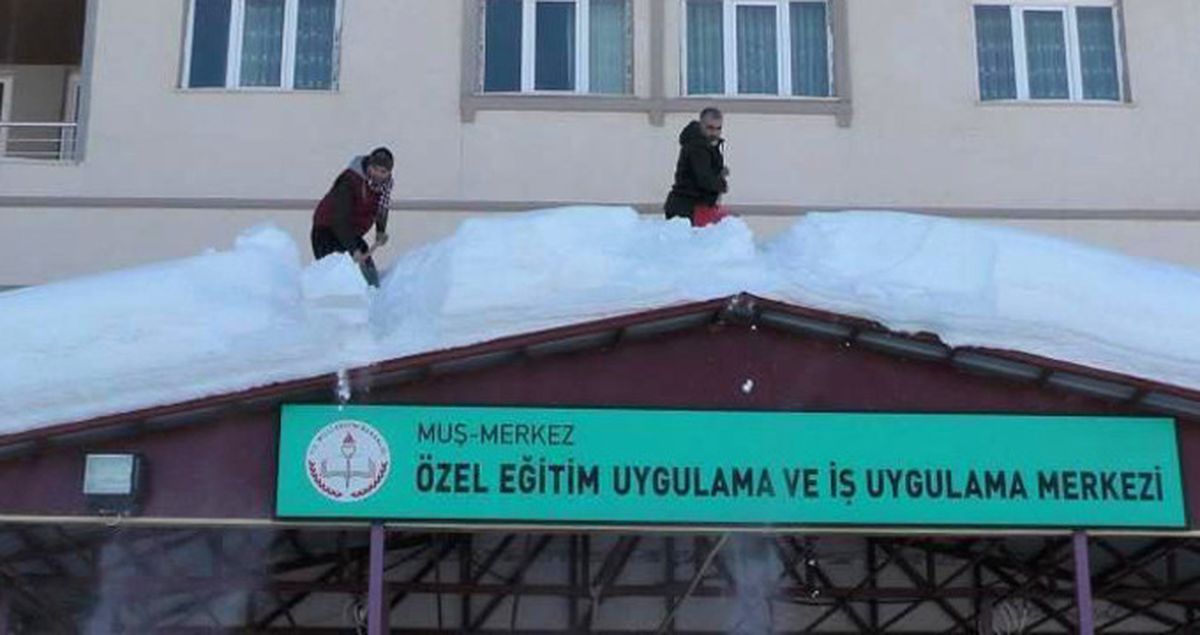 Tatil Dinlemeyen Öğretmenler, Okullarının Çatısındaki Karı Temizledi