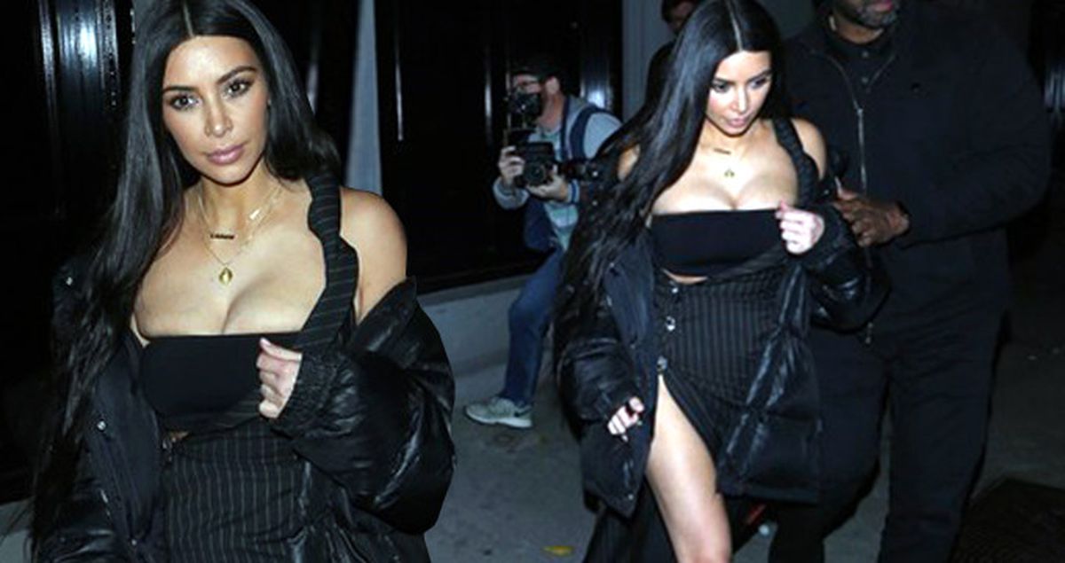 Kim Kardashian'ın Göğüsleri Kıyafetine Sığmayarak Dışarı Taştı