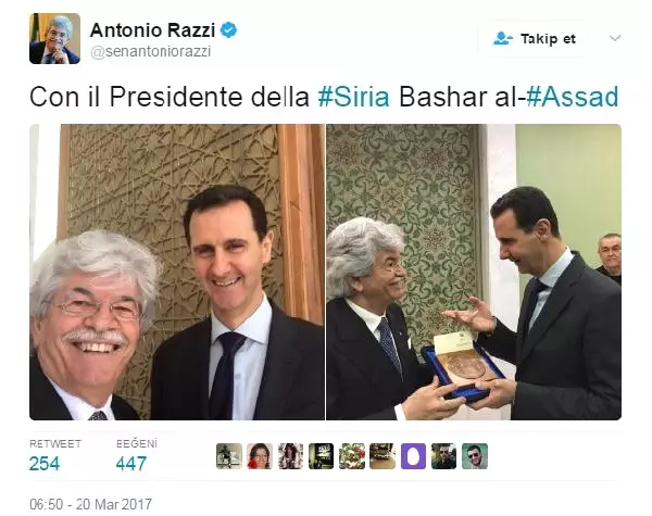 Esad'la Selfie Çeken İtalyan Senatöre Tepki
