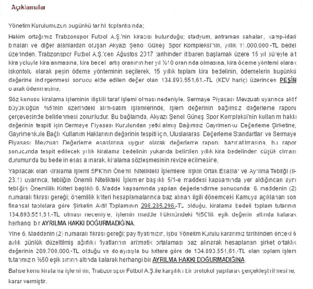 Trabzonspor, Şenol Güneş Kompleksi'ni 15 Yıllığına Kiralama Kararı Aldı
