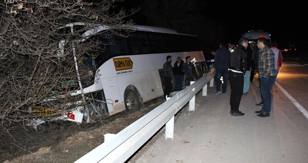 Köpeğe Çarpmamak İçin Manevra Yapan Tur Otobüsünün Şoförü Kaza Yaptı