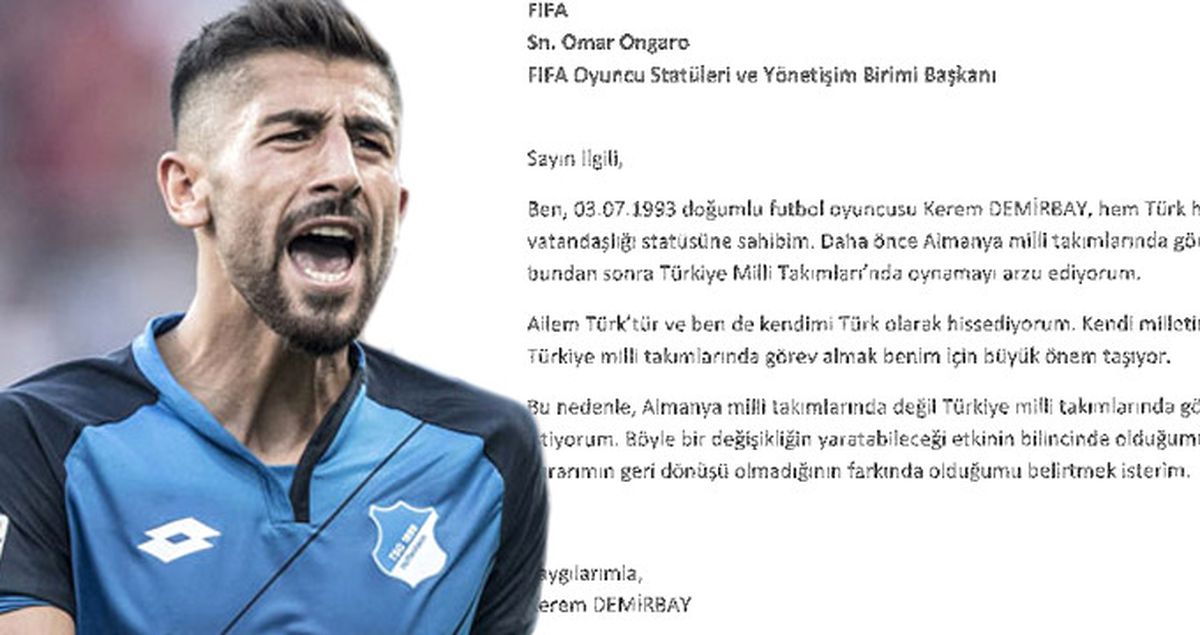 Almanya'yı Seçen Kerem Demirbay, FIFA'ya 'Türkiye'yi Seçtim' Yazısı Göndermiş