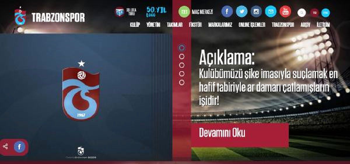 Trabzonspor'dan Açıklama: 'Trabzonspor'u Şike İmasıyla Suçlamak Ar Damarı Çatlamışların İşidir'