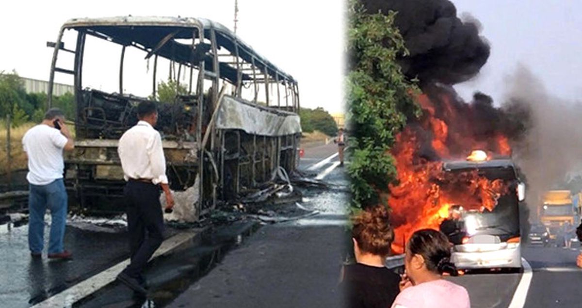 İçinde 54 Kişi Bulunan Yolcu Otobüsü Alev Topuna Döndü