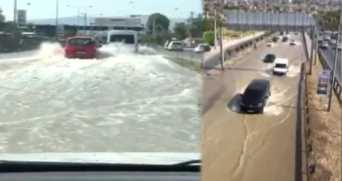 Izmir'de Su Borusu Patladı Yollar Göle Döndü