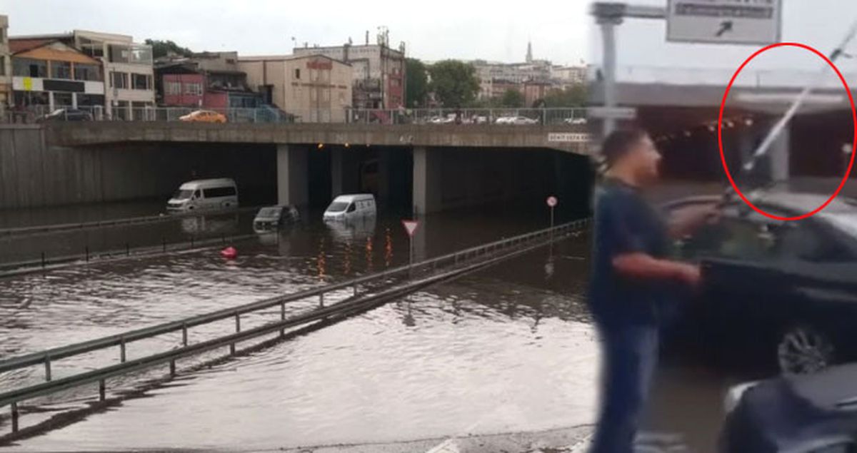 Vahameti Gösteren Kare! Yenikapı'da Vatandaş Sele Olta Atıp Balık Tutmaya Çalıştı