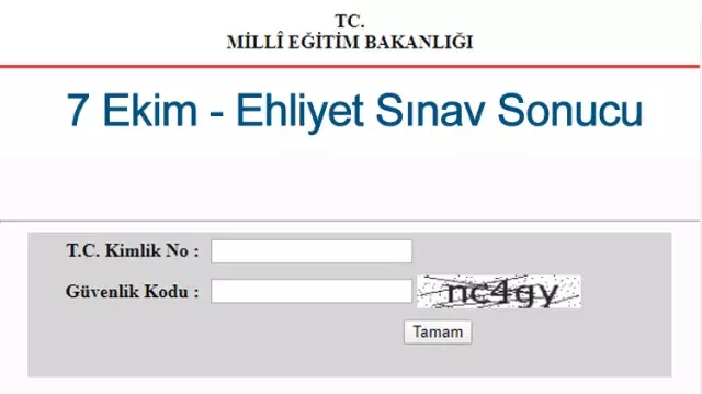 MEB - Ehliyet sınav sonuç sayfası (7 Ekim) Ehliyet sınavı...