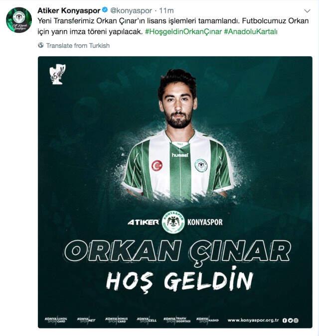Atiker Konyaspor, Beşiktaşlı Orkan Çınar'ı Renklerine Bağladı