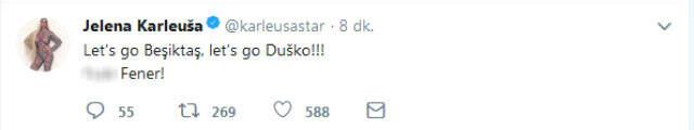 Beşiktaşlı Dusco Tosic'in Eşi Jelena Karleusa, Fenerbahçe'ye Küfür Etti