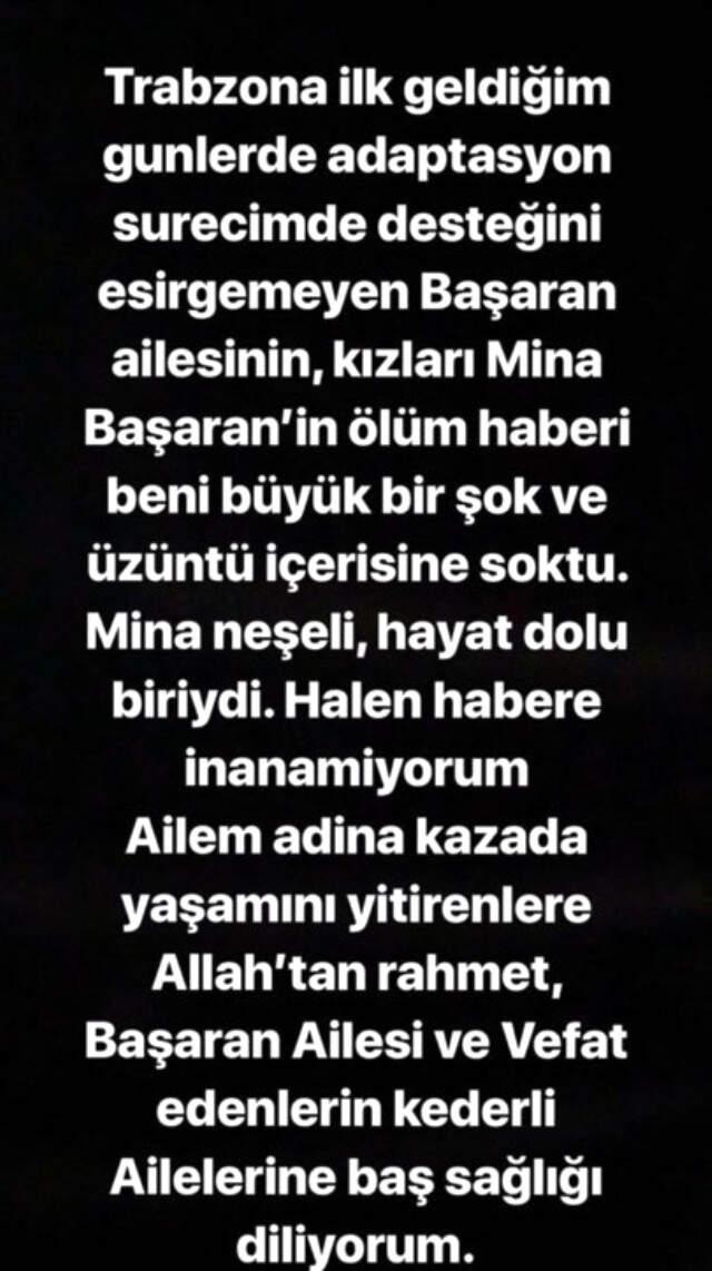 Jose Sosa, Mina Başaran'ın Ölümü Üzerine Taziye Masajı Yayınladı