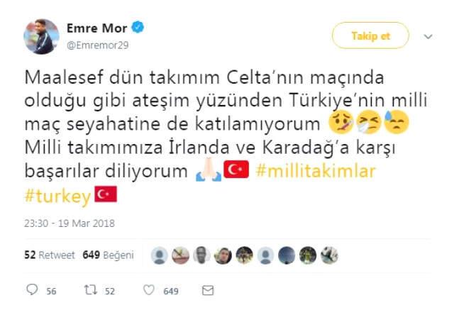 Emre Mor Hastalığı Nedeniyle Milli Takım Kadrosunda Olamayacağını Açıkladı