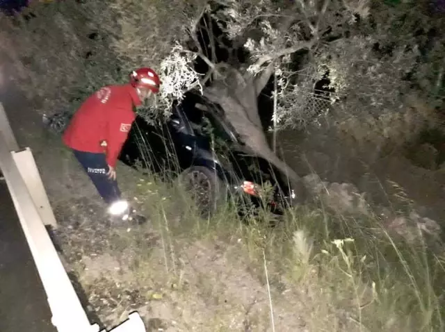 Gömeç'te Aracıyla Zeytinlik Alana Uçtu