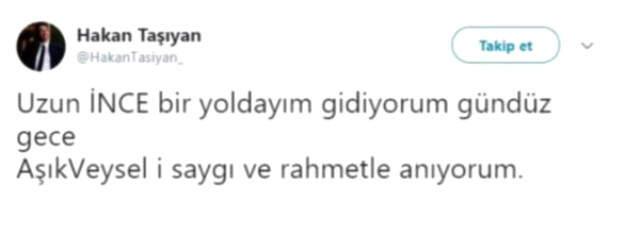 Hakan Taşıyan, 24 Haziran'da Muharrem İnce'yi Destekleyecek