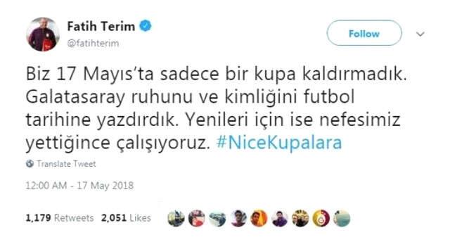 Fatih Terim'den 17 Mayıs Paylaşımı: Galatasaray Ruhunu Tarihe Yazdırdık