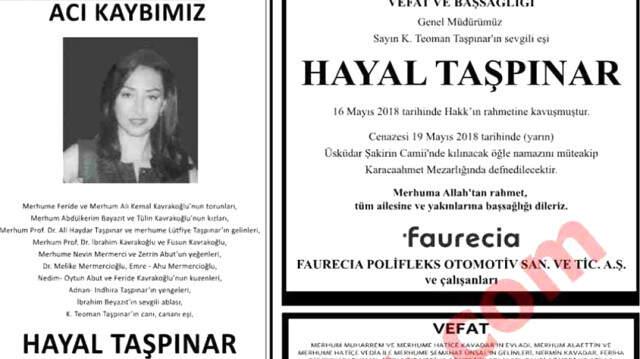 Eda Taşpınar'ın Üvey Annesi Hayal Taşpınar Hayatını Kaybetti
