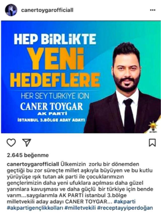 Caner Toygar'ın Milletvekili Adaylığı Suya Düştü